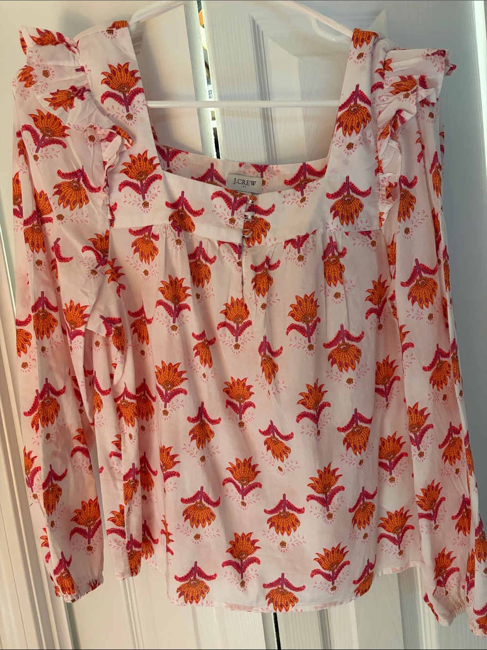 J. Crew Pink Blouse with Orange Floral Print